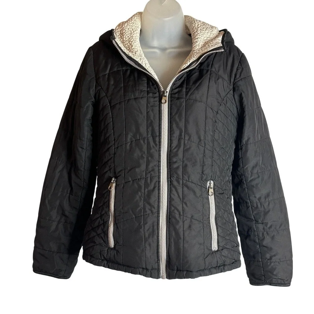 Kenneth Cole New York | Black Quilted‎ Sherpa Lined Hooded Puffer Jacket | Small
